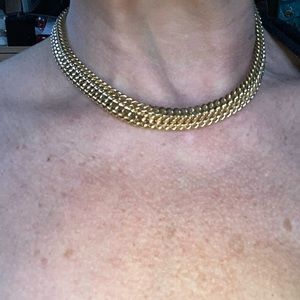Vintage Monet 17” choker goldtone metal bib style